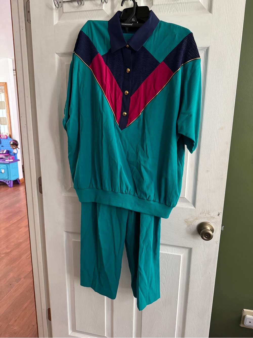 Vintage alfred dunner two piece set teal green geometric xl 20